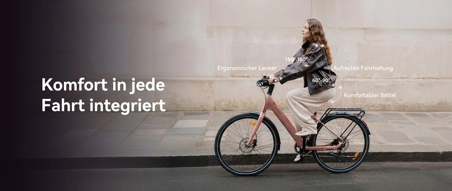Komfort in jede Fahrt integriert – ergonomischer Lenker, aufrechte Fahrhaltung, komfortabler Sattel